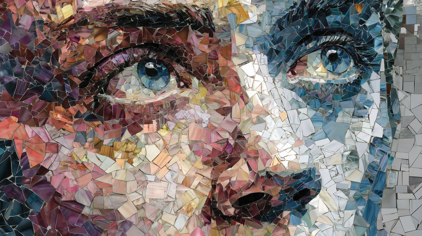 Mozaïekportret uit spiegelscherven